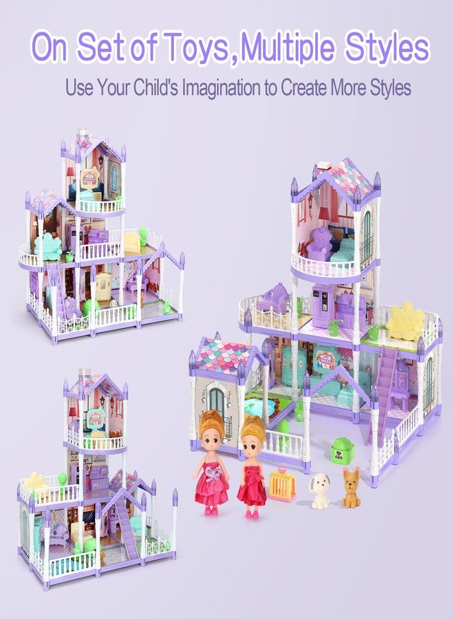 randhar Dollhouse Set with 2 Dolls&4 unicons Dreamy Doll House with 9 Rooms 3 Floors 2 Pets, 12 Pieces Furniture and Accessories, Birthday Princess Dollhouse for Girls for 3 to 12 Years Old - Image 5